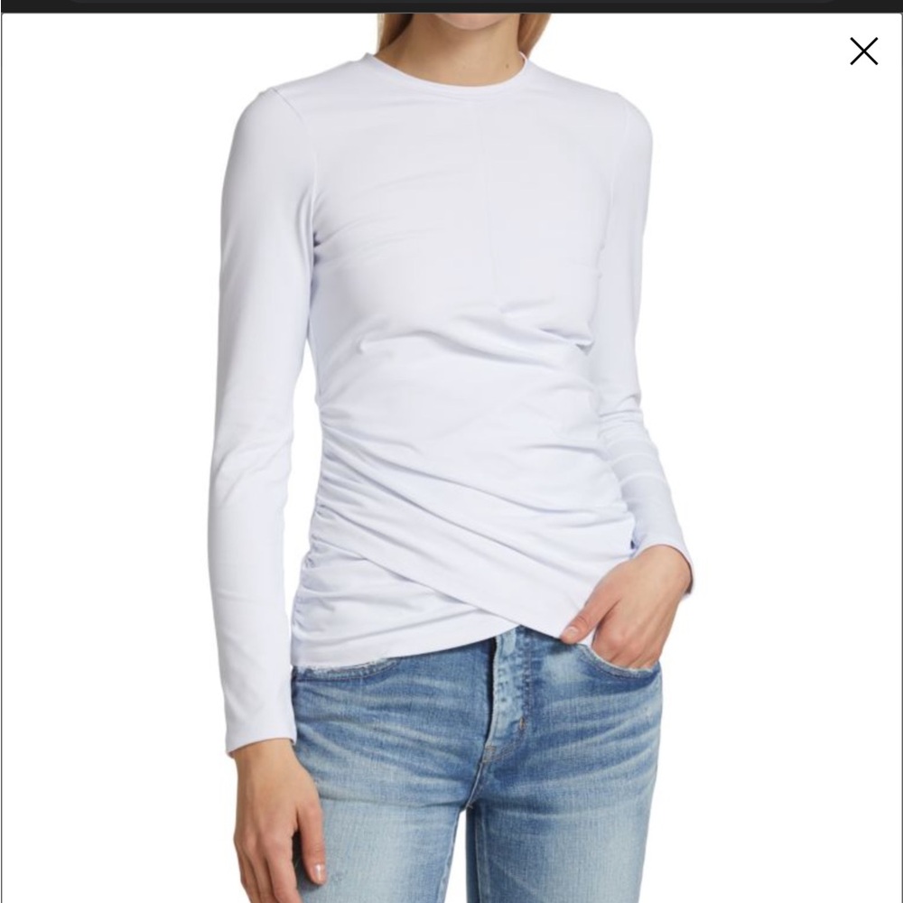 Susana Monaco White Fitted Ruched Long Sleeve Bodysuit. Size XS.